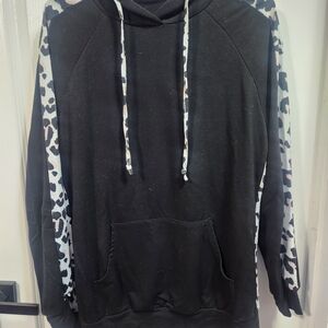 Black Leopard Print Womens Sweatshirt Hoodie